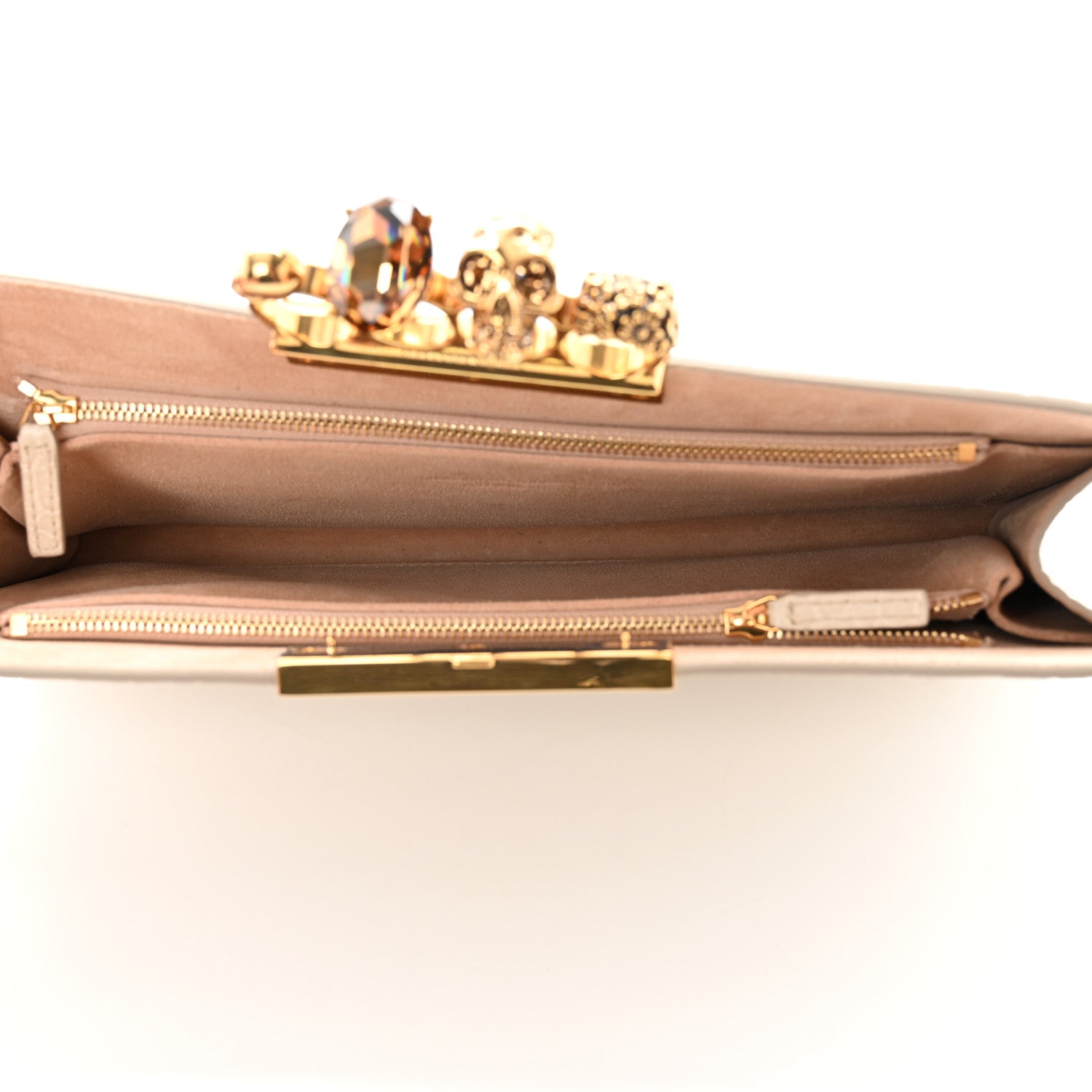 Alexander McQueen Calfskin Crocodile Embossed Knuckle Flat Clutch Ivory 5 of 11