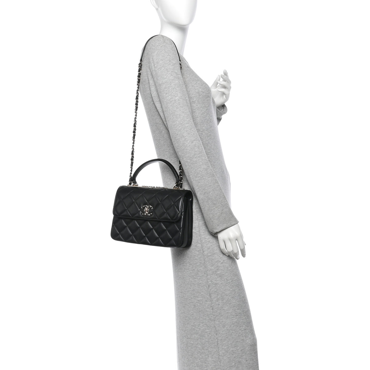 Lambskin Quilted Small Trendy CC Chain Dual Handle Flap Bag Black