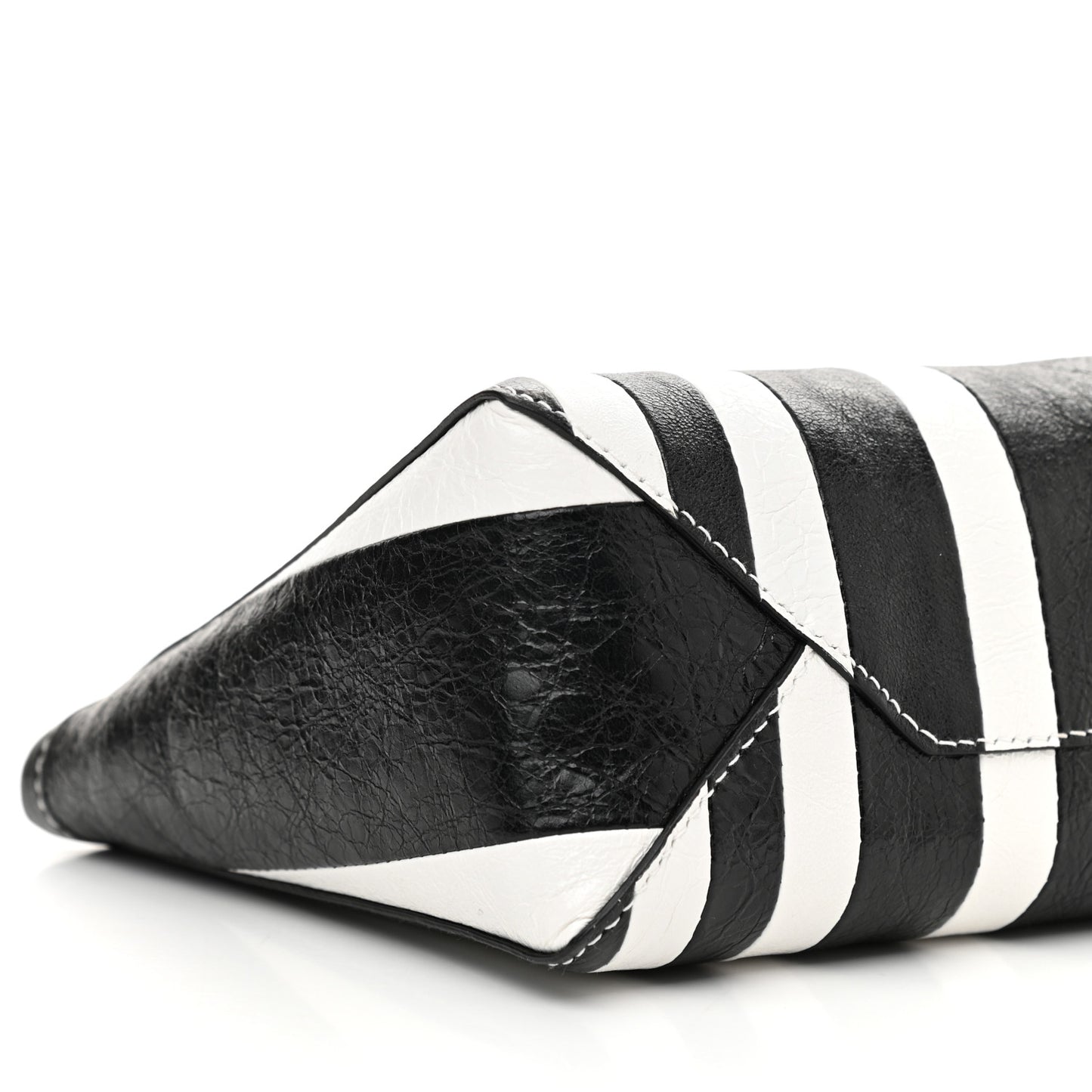 Agneau Arena Striped Patchwork Small Barbes Z Pouch with Handle Black White
