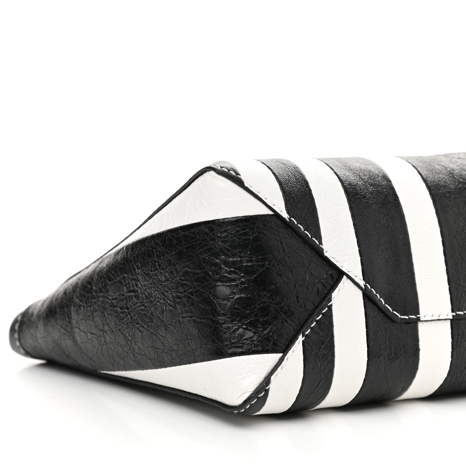 Balenciaga Agneau Arena Striped Patchwork Small Barbes Z Pouch with Handle Black White 10 of 11
