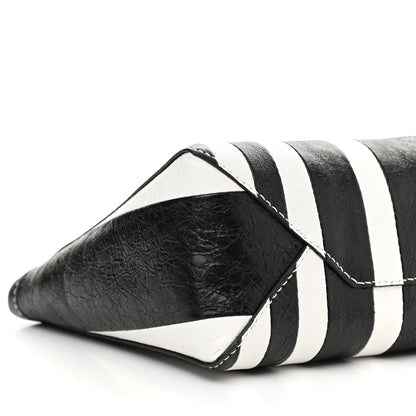 Balenciaga Agneau Arena Striped Patchwork Small Barbes Z Pouch with Handle Black White 10 of 11