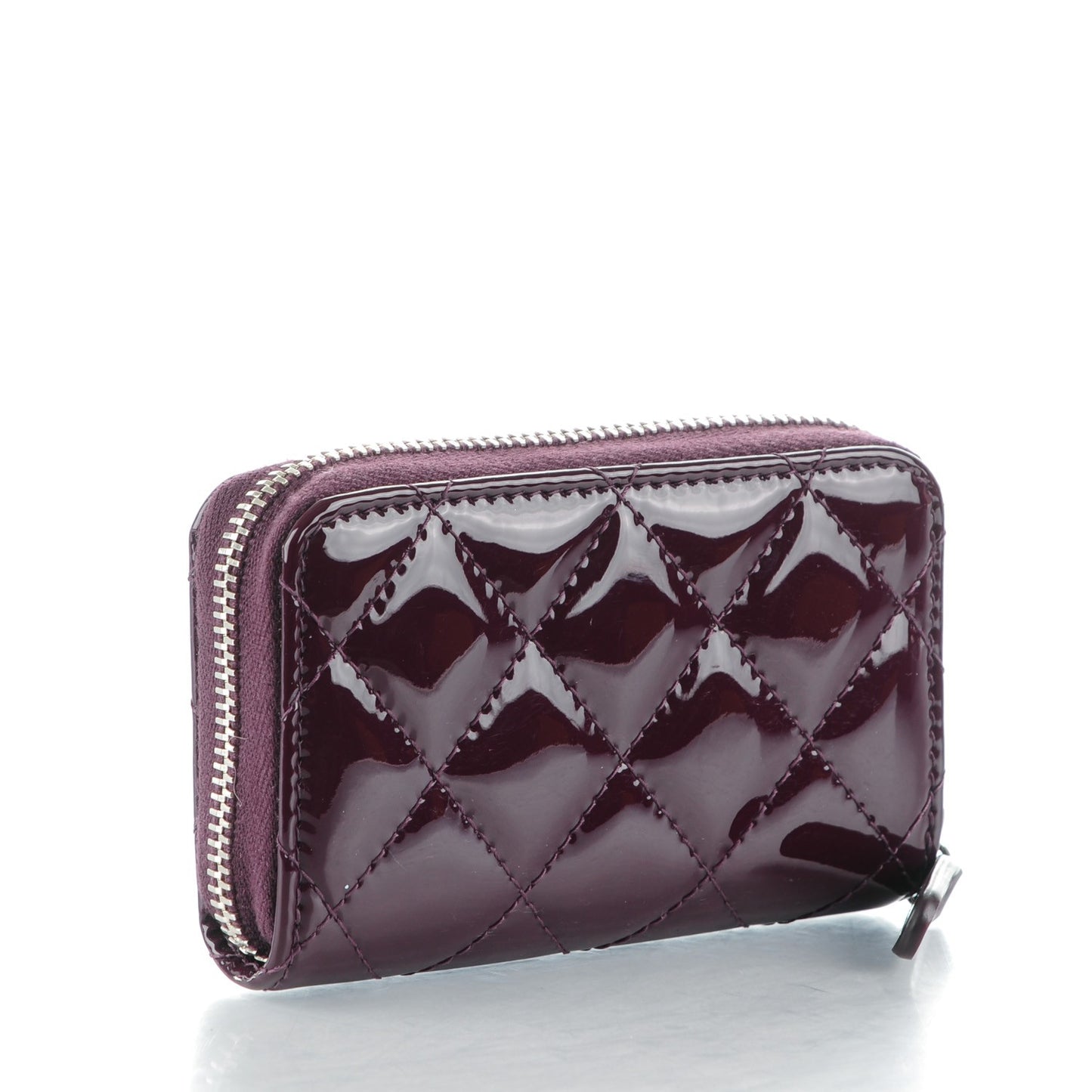 Patent Calfskin Quilted Zip Coin Purse Purple