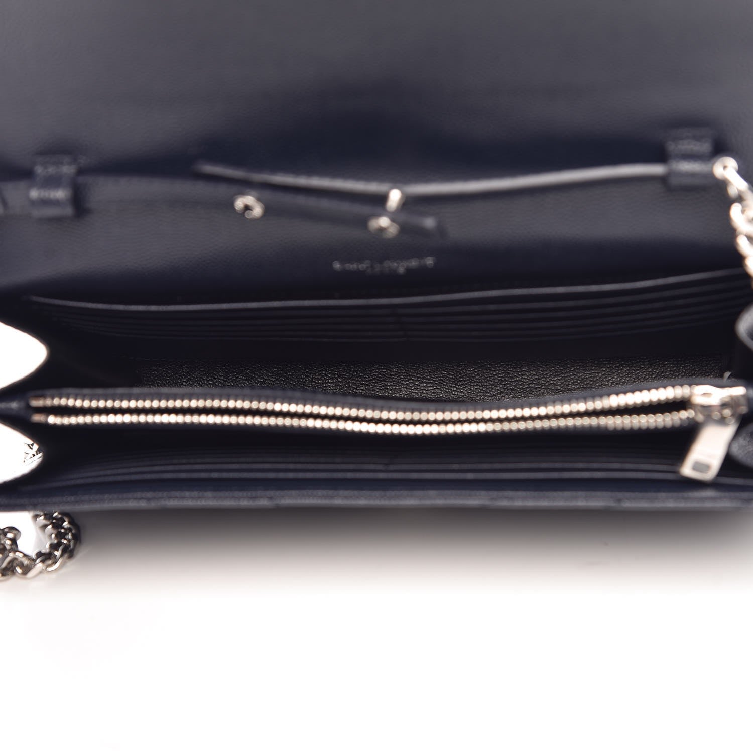 Saint Laurent Grain De Poudre Matelasse Chevron Monogram Chain Wallet Deep Marine 5 of 9