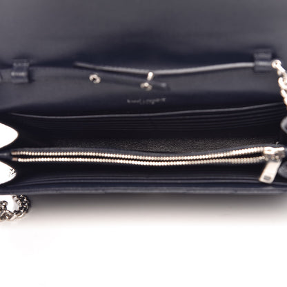 Saint Laurent Grain De Poudre Matelasse Chevron Monogram Chain Wallet Deep Marine 5 of 9