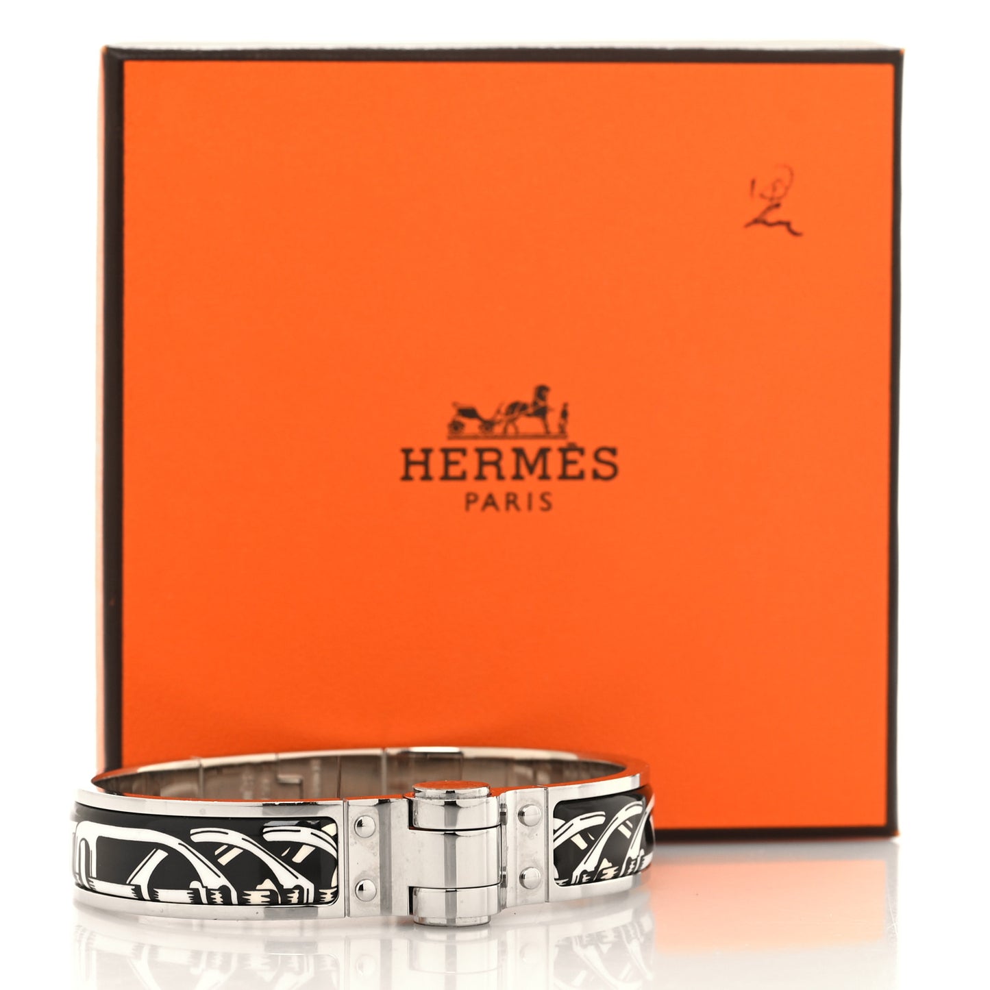 Enamel Printed Narrow Balades Equestres Positif Negatif Hinged Bracelet S Black