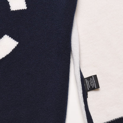 Chanel Cashmere CC Scarf Navy Ivory 5 of 7