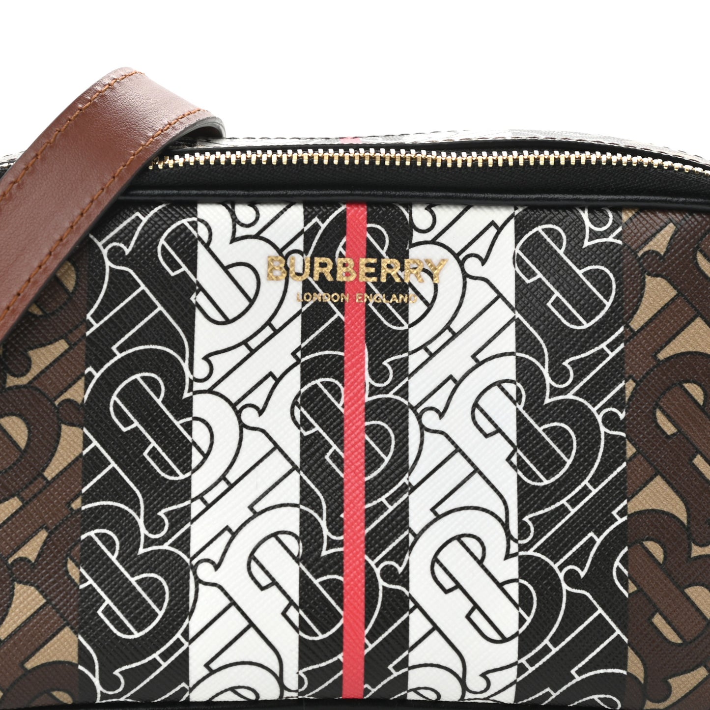 E-Canvas Monogram Stripe Micro Camera Bag Bridle Brown