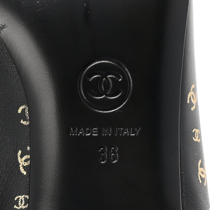 Chanel Lambskin Patent Calfskin Printed CC Cap Toe Ballerina Flats 36 Black Gold 7 of 10