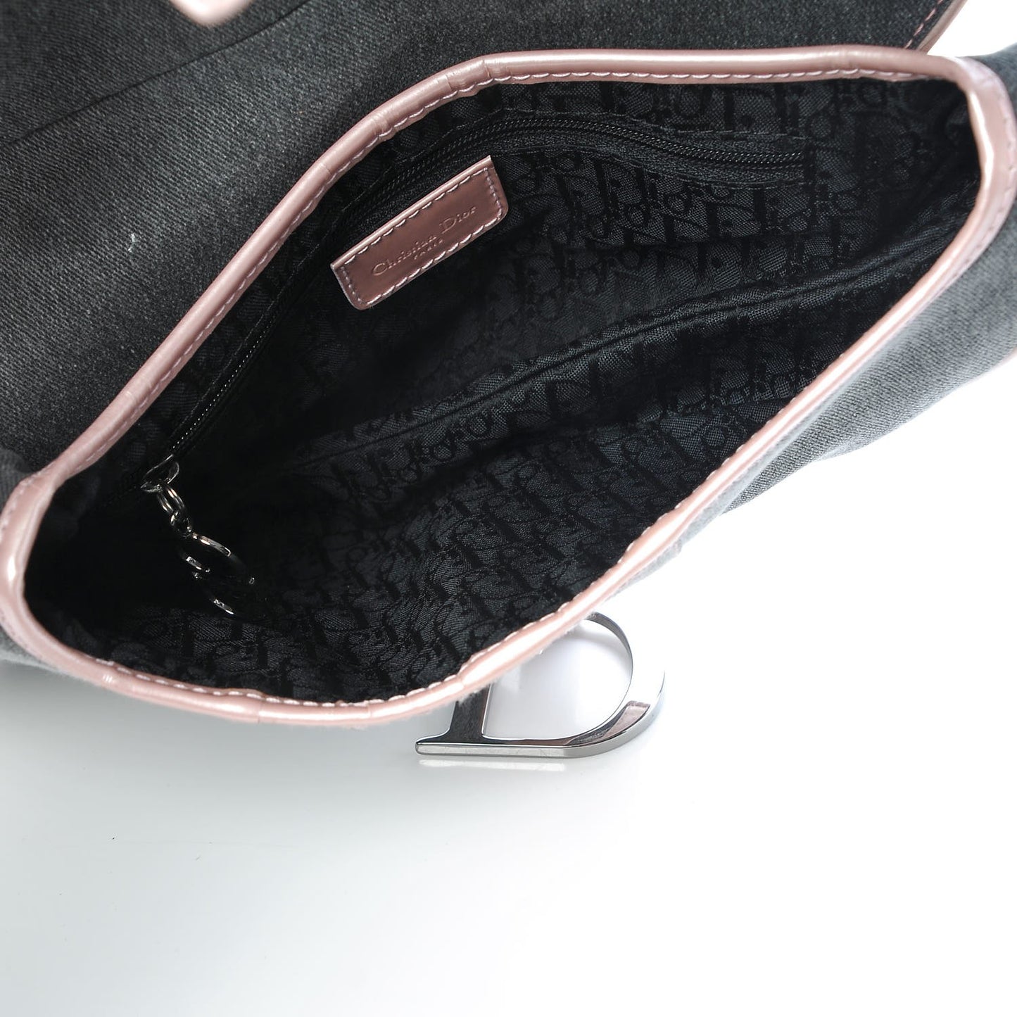 Patent Denim Jeans Saddle Bag Grey Pink
