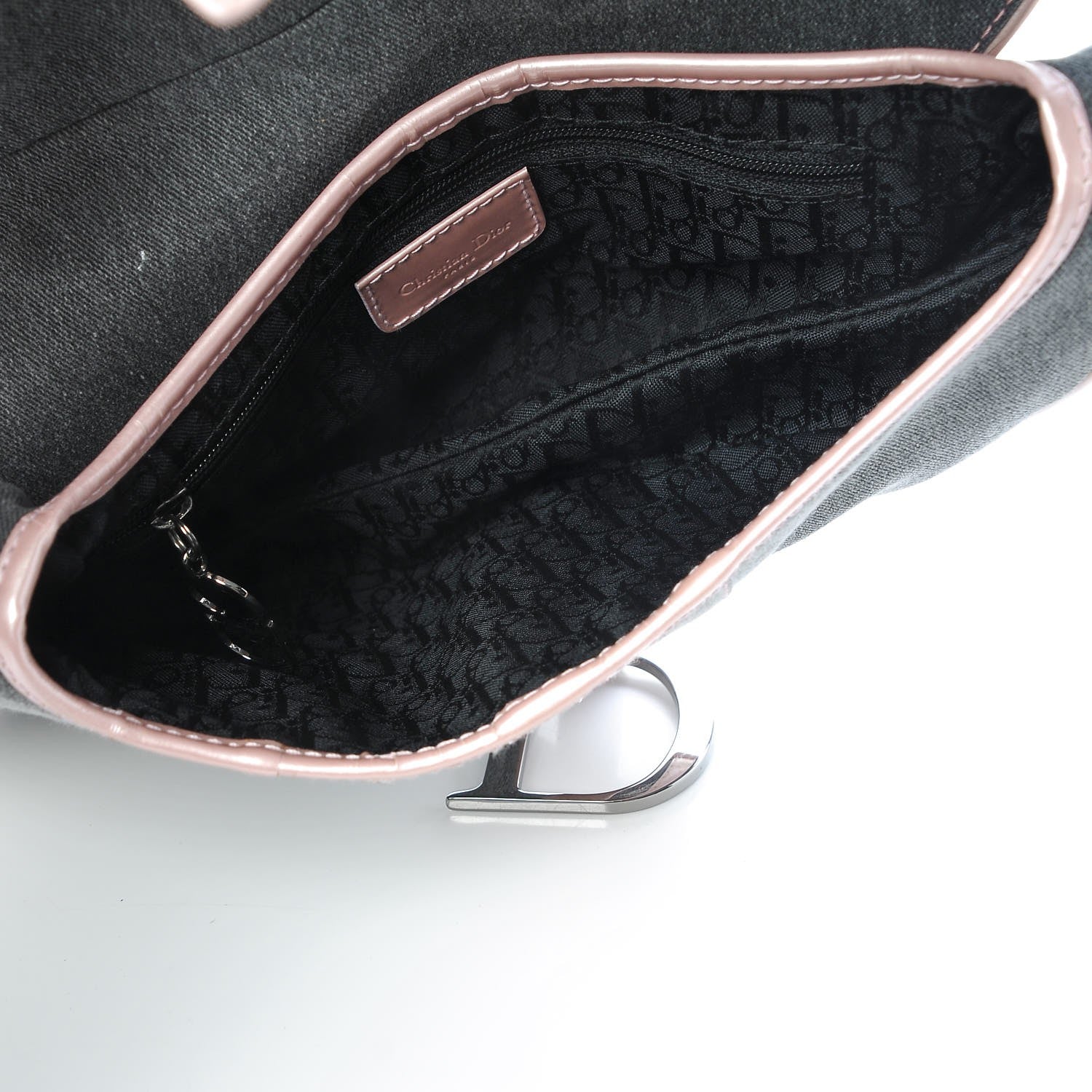 Christian Dior Patent Denim Jeans Saddle Bag Grey Pink 5 of 8