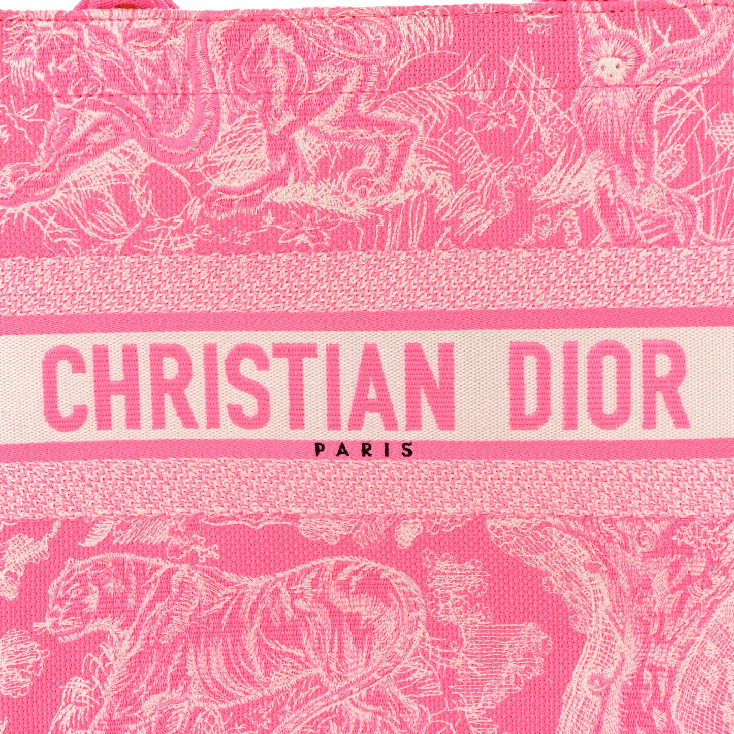 Canvas Embroidered Medium Dioriviera Toile De Jouy Book Tote Fluorescent Pink