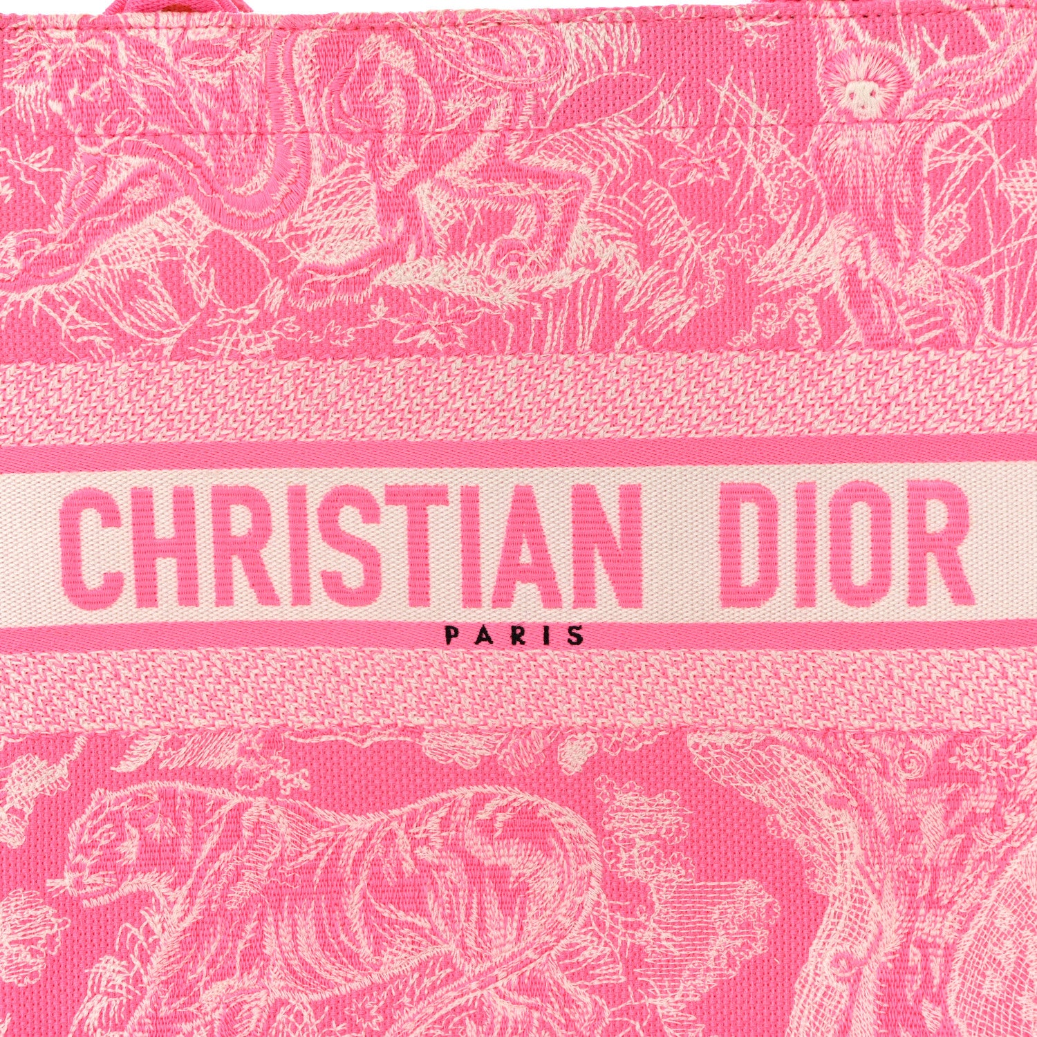 Christian Dior Canvas Embroidered Medium Dioriviera Toile De Jouy Book Tote Fluorescent Pink 8 of 12