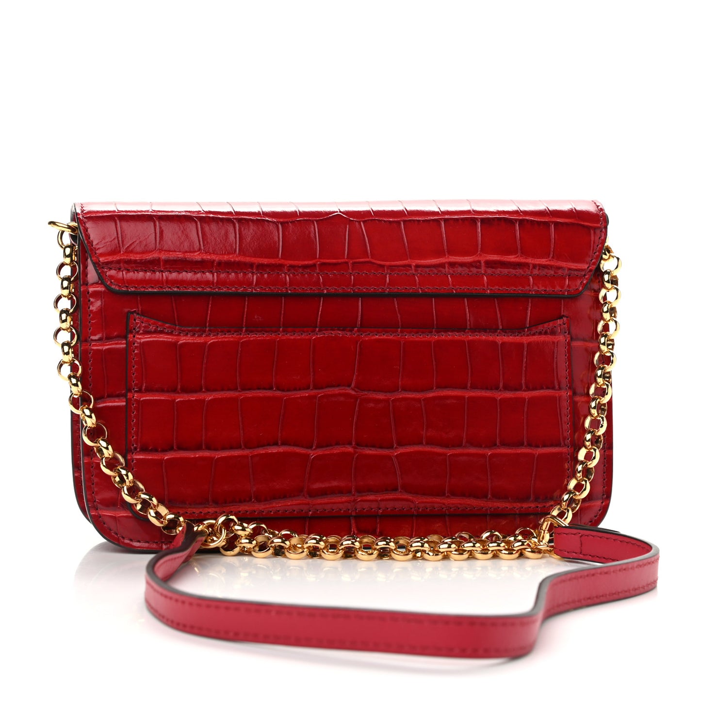 Calfskin Crocodile Embossed C Clutch With Chain Dusky Red