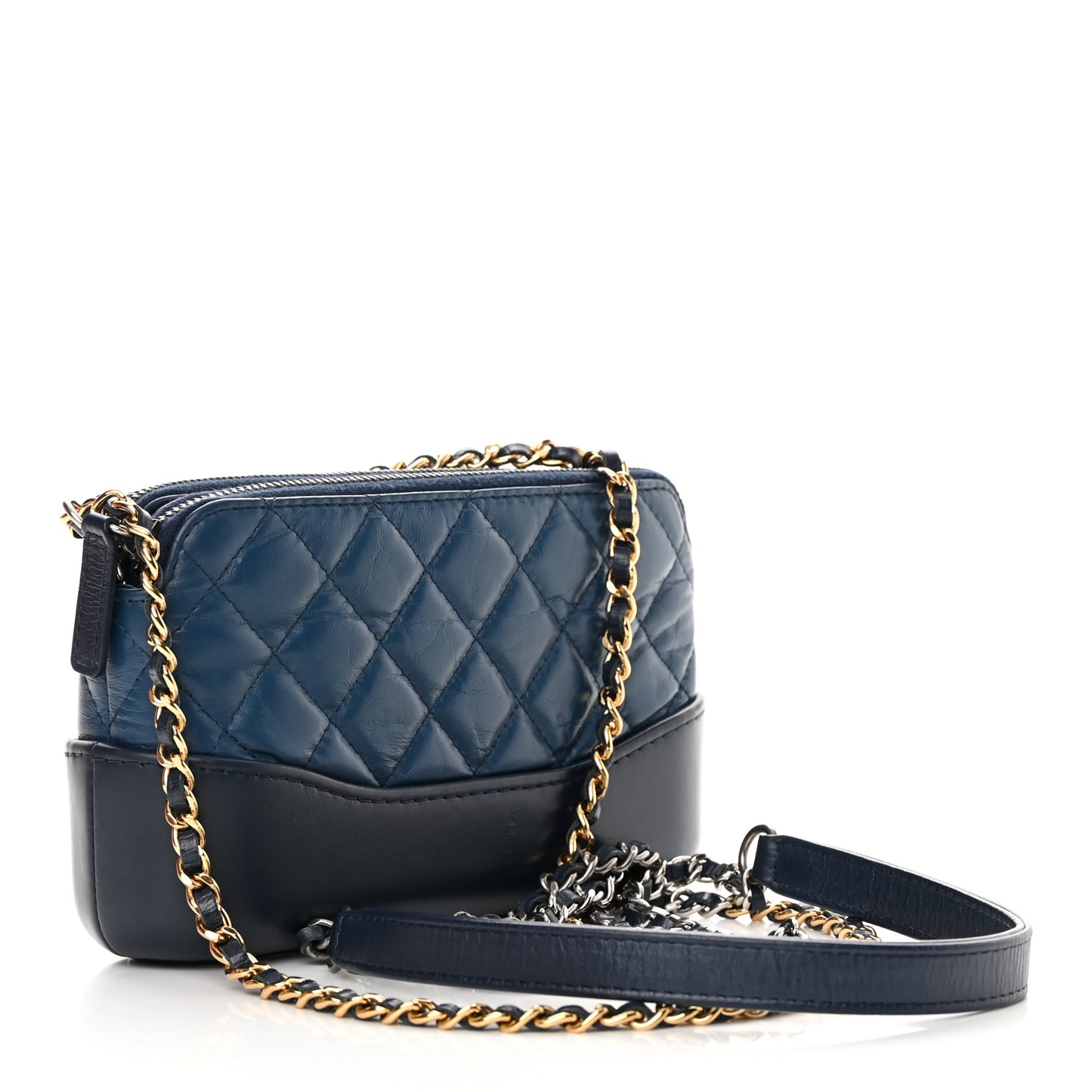 Aged Calfskin Quilted Small Gabrielle Clutch With Chain Navy Black
