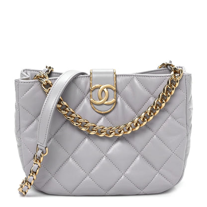 Chanel Lambskin Quilted Large Chain Hobo Light Grey 1 of 8