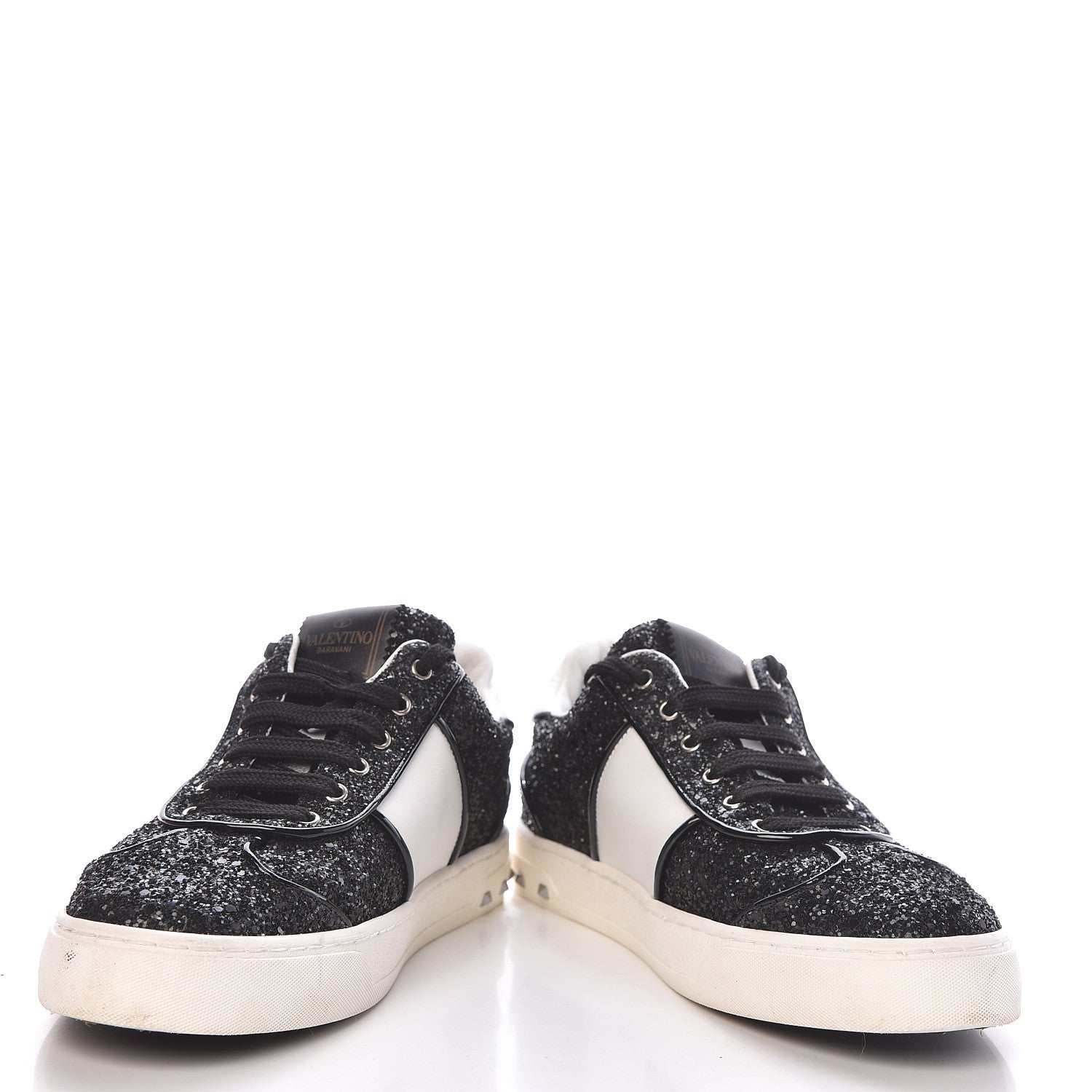 Valentino Garavani Calfskin Glitter Flycrew Sneakers 36.5 Black 5 of 13