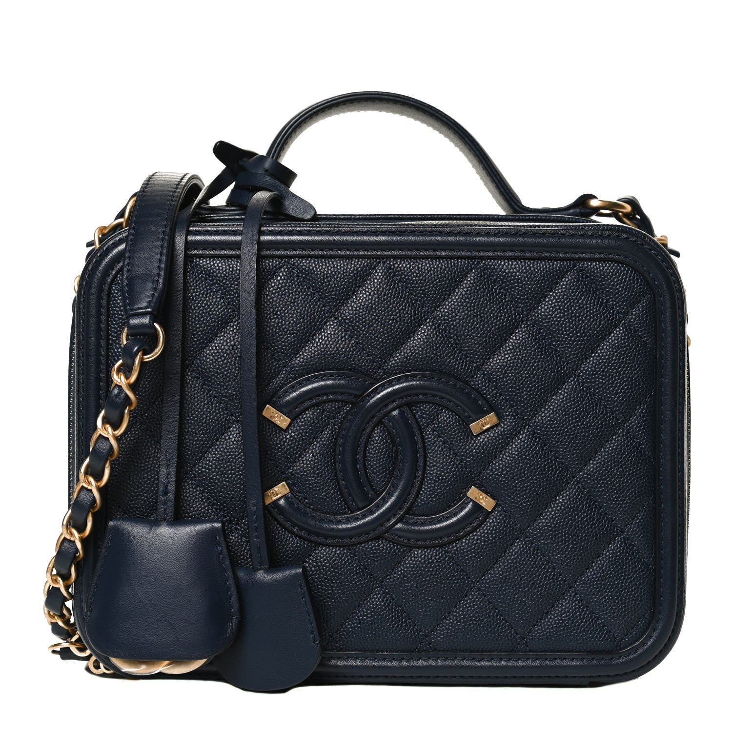 Chanel Caviar Quilted Medium CC Filigree Vanity Case Navy 1 of 12