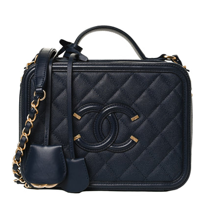 Chanel Caviar Quilted Medium CC Filigree Vanity Case Navy 1 of 12