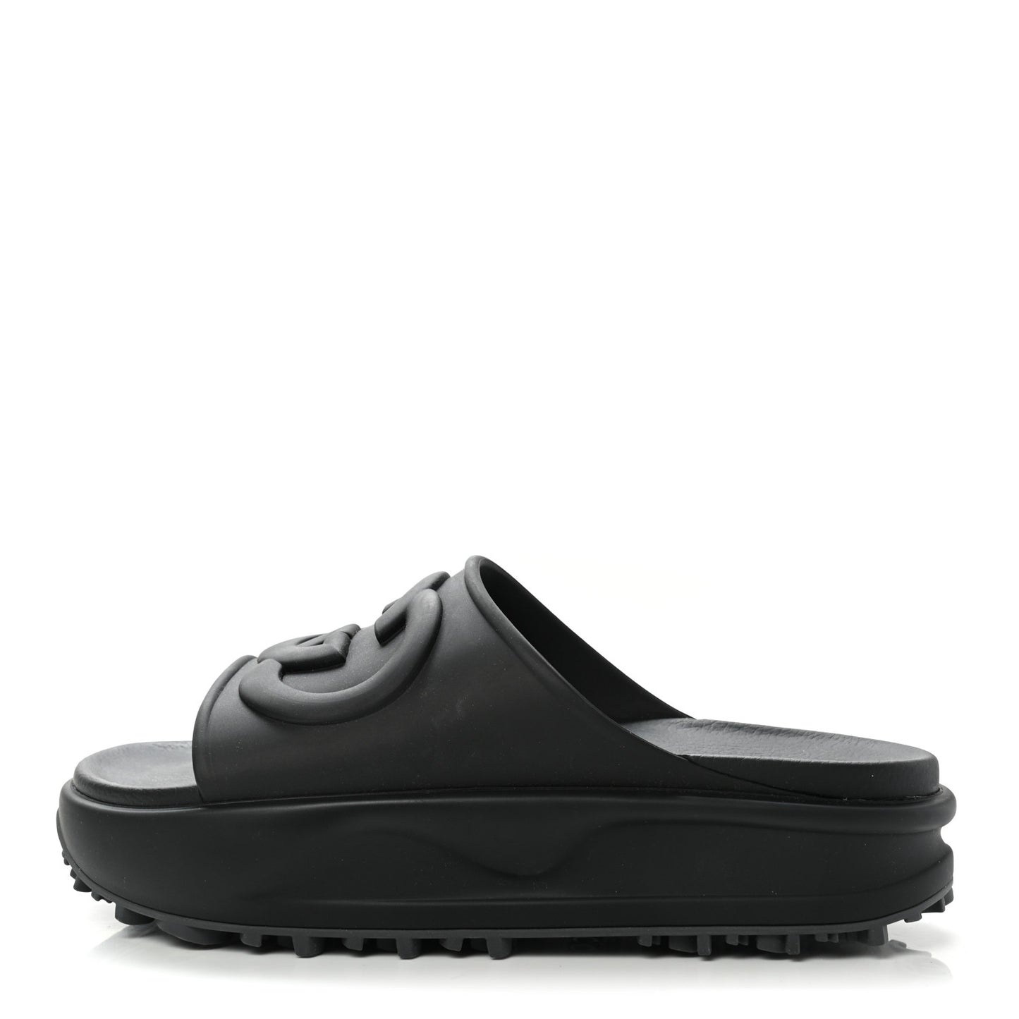 Soft Rubber Mens Interlocking G Platform 42mm Slide Sandals 8 Black