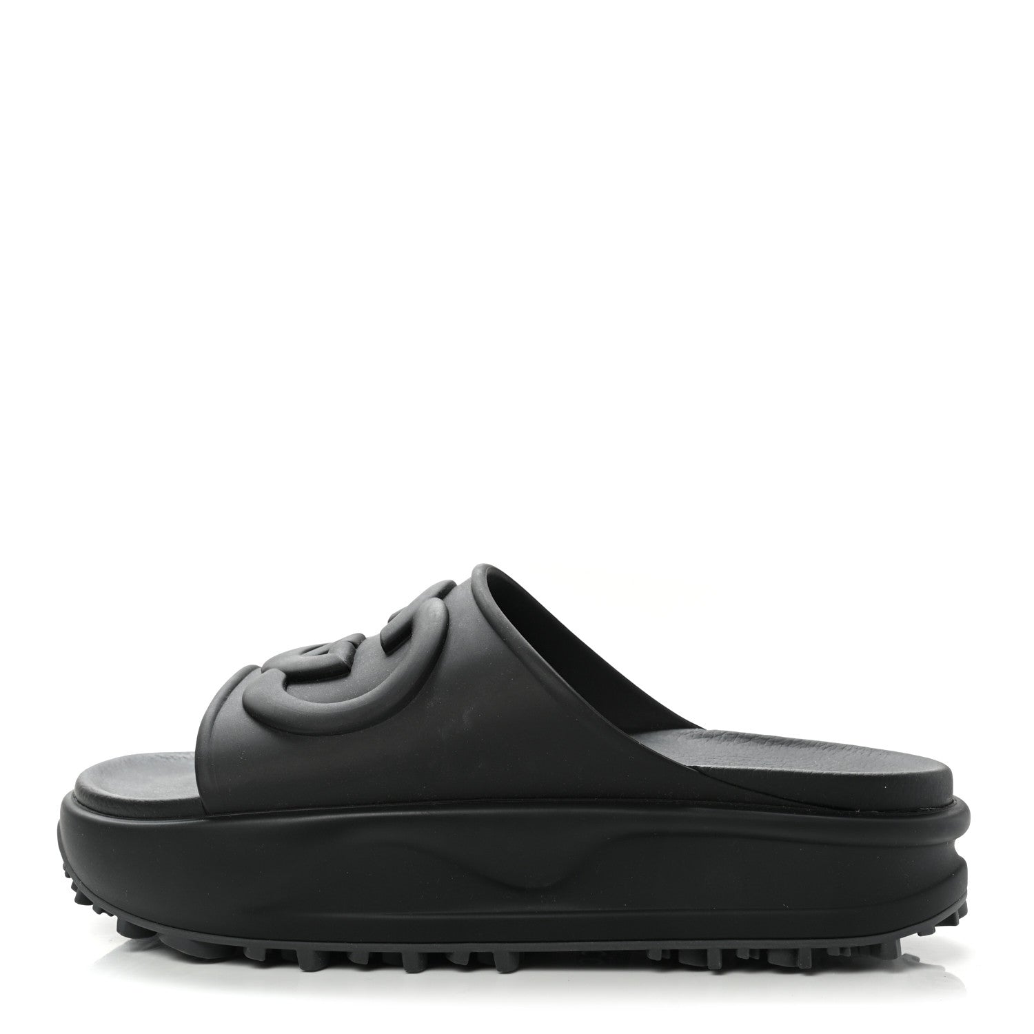 Gucci Soft Rubber Mens Interlocking G Platform 42mm Slide Sandals 8 Black 1 of 10