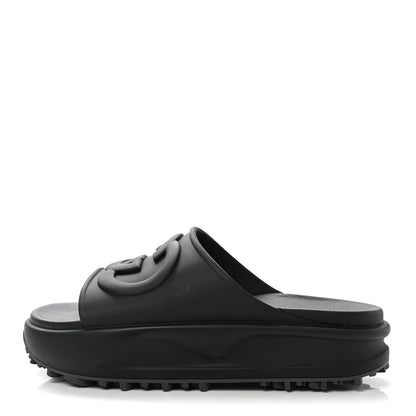 Gucci Soft Rubber Mens Interlocking G Platform 42mm Slide Sandals 8 Black 1 of 10