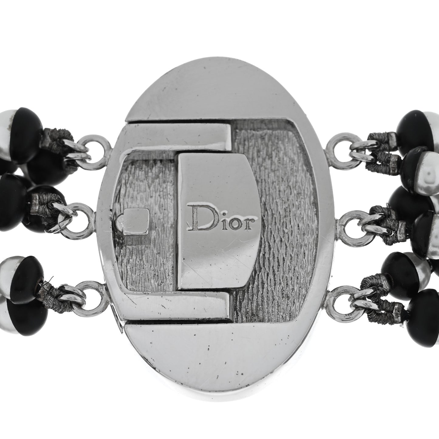 Pearl Triple Row Mise en Dior Necklace Silver White Black