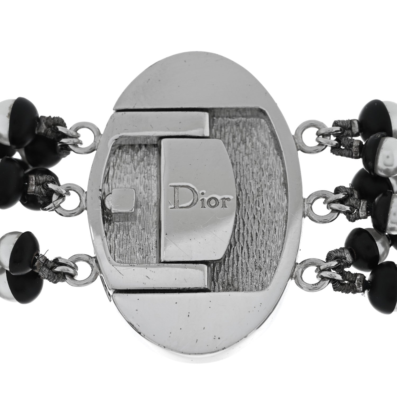 Christian Dior Pearl Triple Row Mise en Dior Necklace Silver White Black 5 of 5