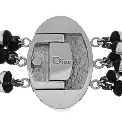Christian Dior Pearl Triple Row Mise en Dior Necklace Silver White Black 5 of 5