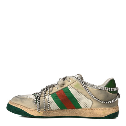 Gucci Nubuck Calfskin Web Removable Crystals Mens Screener Sneakers 9 Dusty Milk New Mystic White 2 of 27