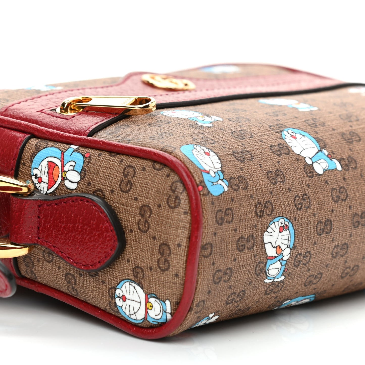 X DORAEMON Mini Vintage GG Supreme Monogram Camera Bag Beige Cherry Red