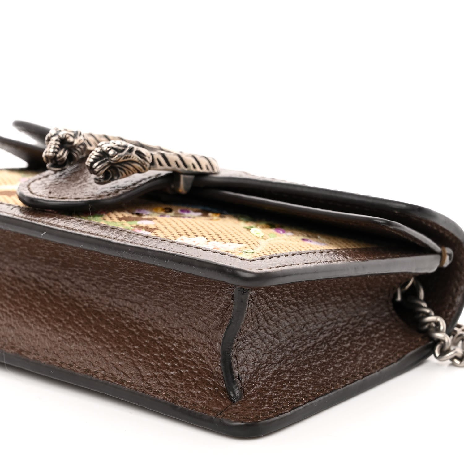 Gucci Monogram Jumbo GG Textured Dollar Calfskin Embroidered Super Mini Dionysus Shoulder Bag Camel Ebony New Acero Multicolor 9 of 10