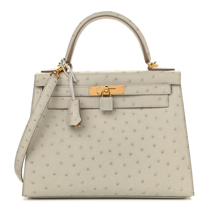 Hermes Ostrich Kelly Sellier 28 Gris Perle 1 of 11