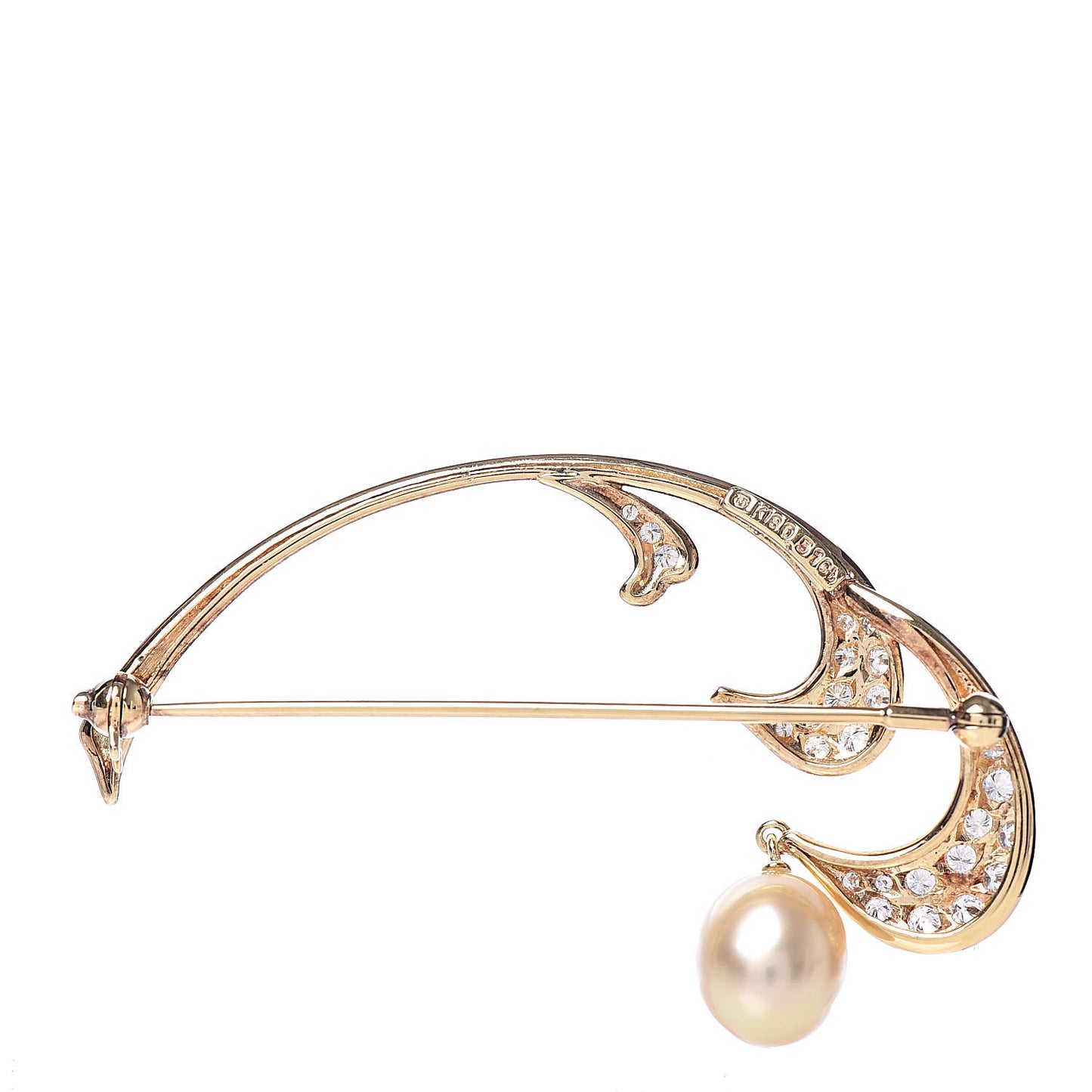 18K Yellow Gold Diamond Golden South Sea 8mm Pearl Brooch