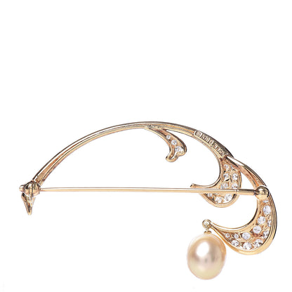 Mikimoto 18K Yellow Gold Diamond Golden South Sea 8mm Pearl Brooch 3 of 4