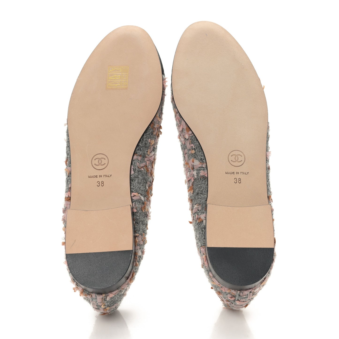 Tweed Grosgrain Cap Toe Ballerina Flats 38 Gray Pink Black