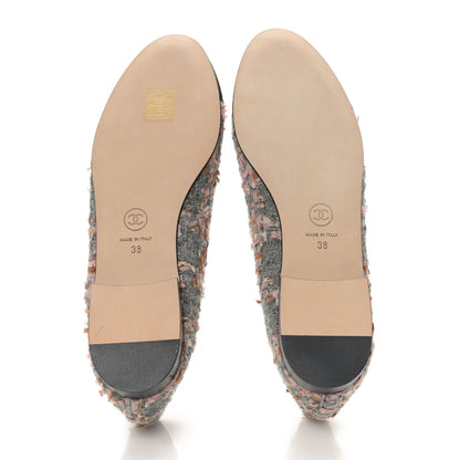 Chanel Tweed Grosgrain Cap Toe Ballerina Flats 38 Gray Pink Black 5 of 9