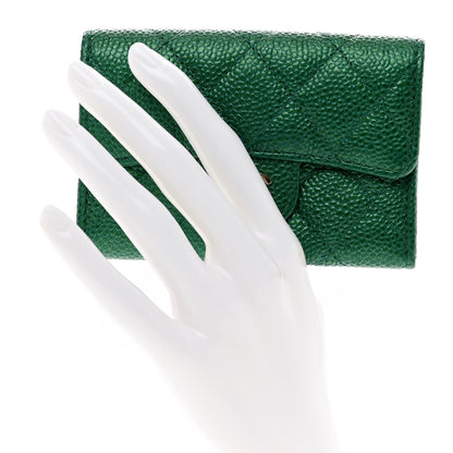 Chanel Metallic Caviar Quilted Flap Card Holder Wallet Green 2 of 9
