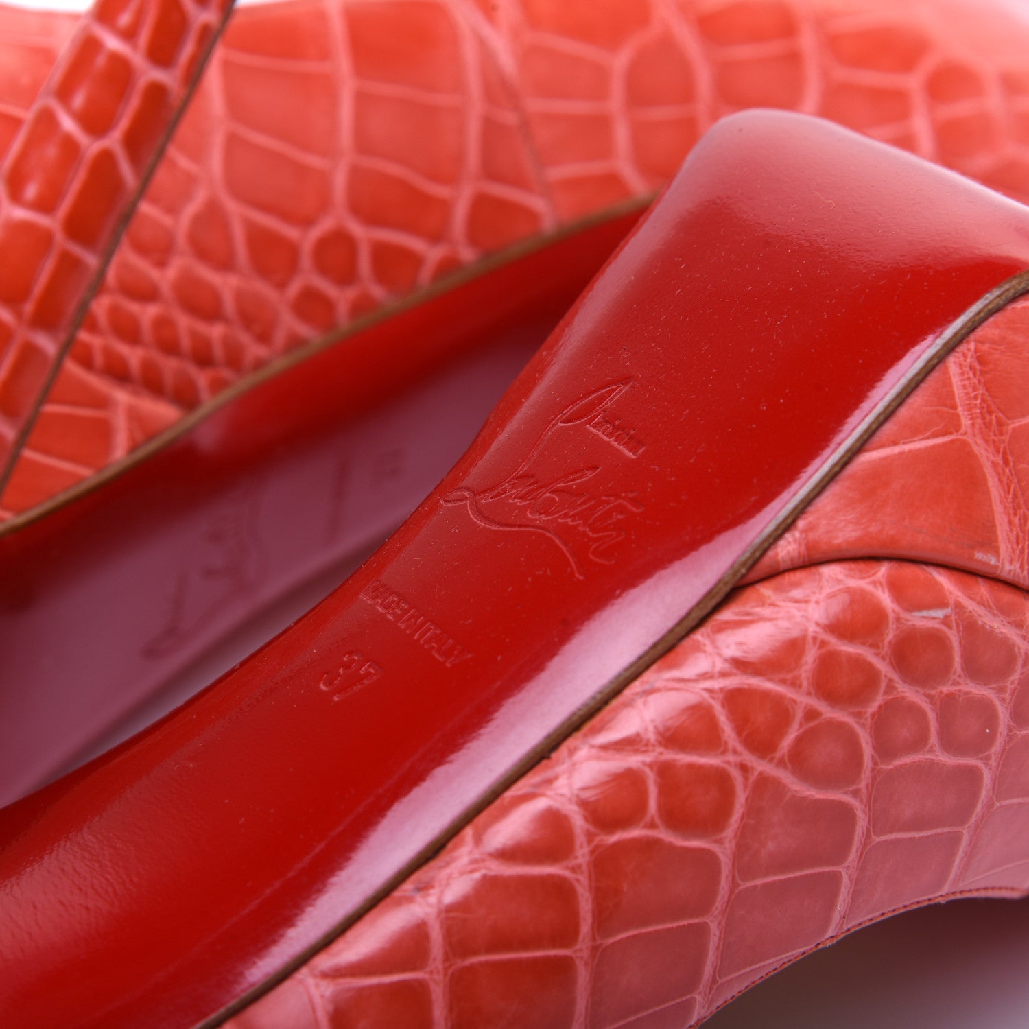 Christian Louboutin Crocodile Lucido Bianca 140 Pumps 37 Corail 10 of 11