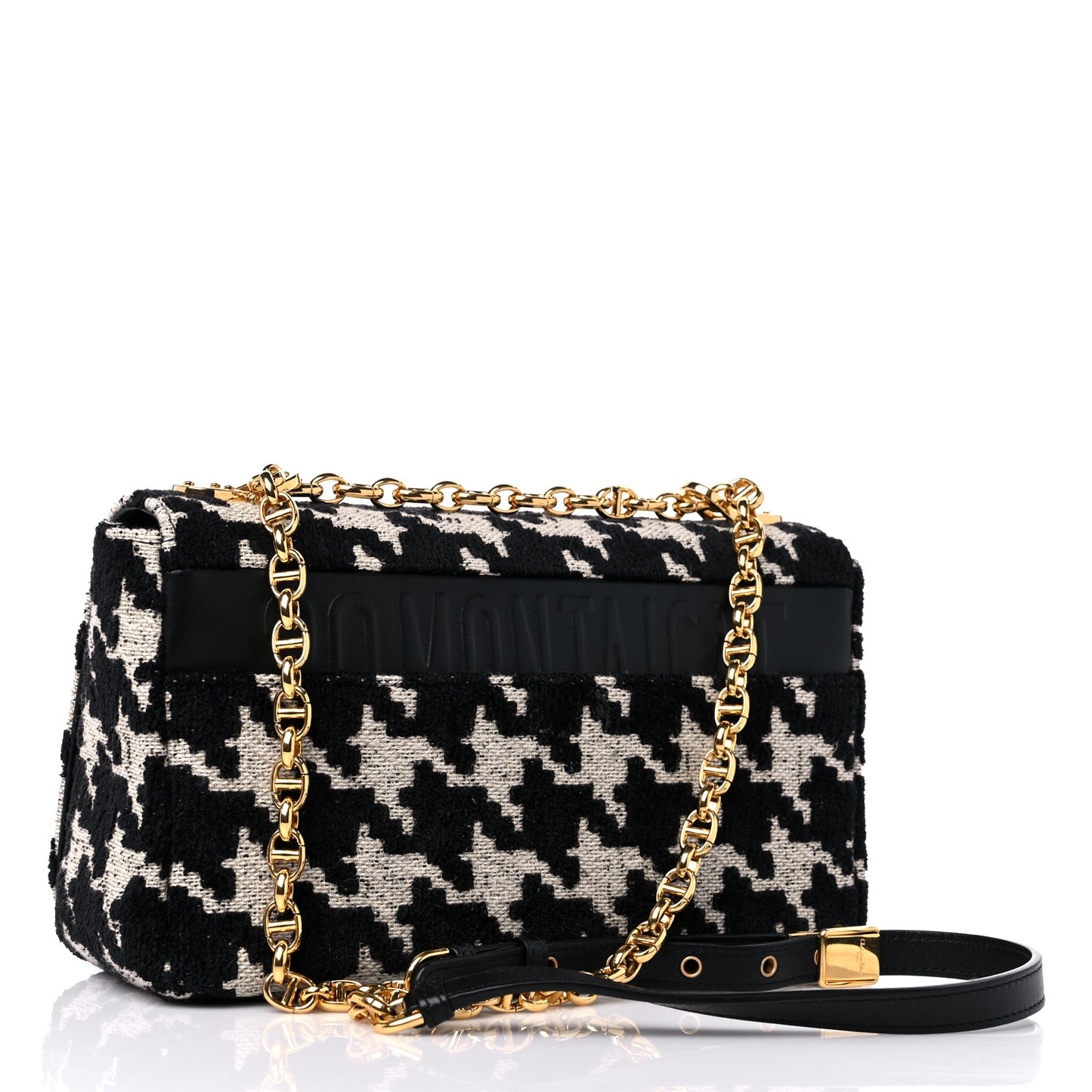 Technical Canvas Macro Houndstooth Medium Caro Bag Black White
