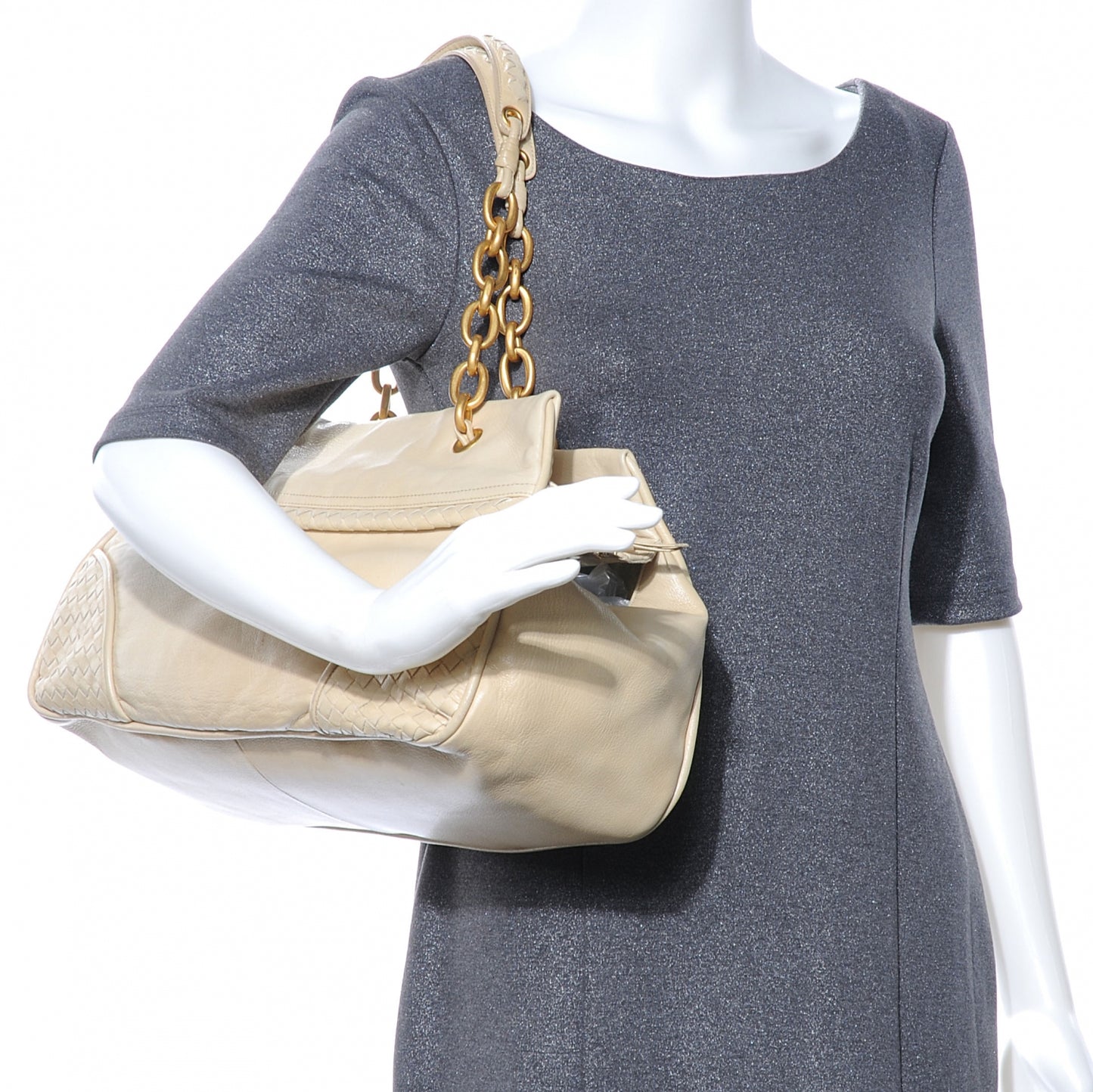 Woven Leather Satchel Beige