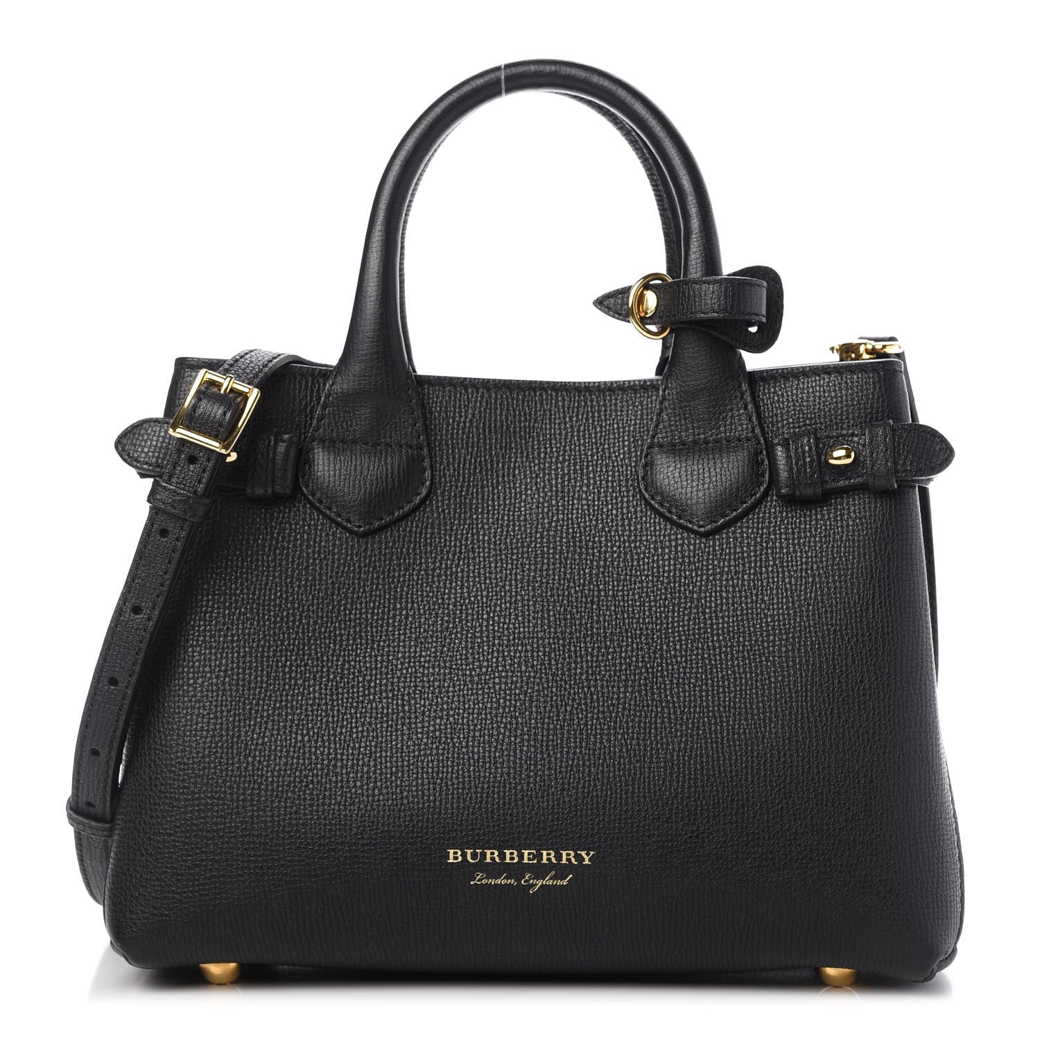 Burberry Grainy Calfskin House Check Small Banner Tote Black 1 of 10
