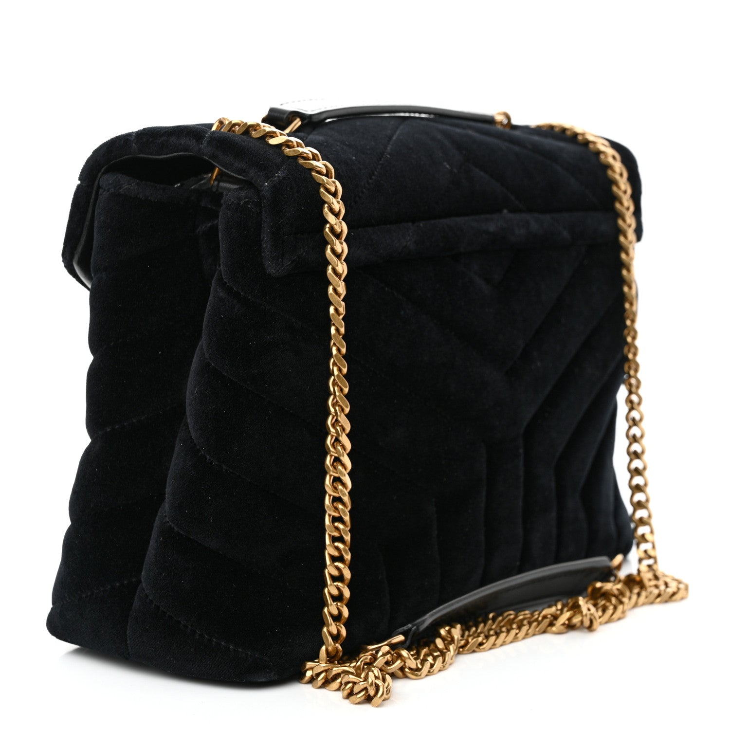 Saint Laurent Velvet Y Quilted Monogram Small Loulou Chain Satchel Black 3 of 10