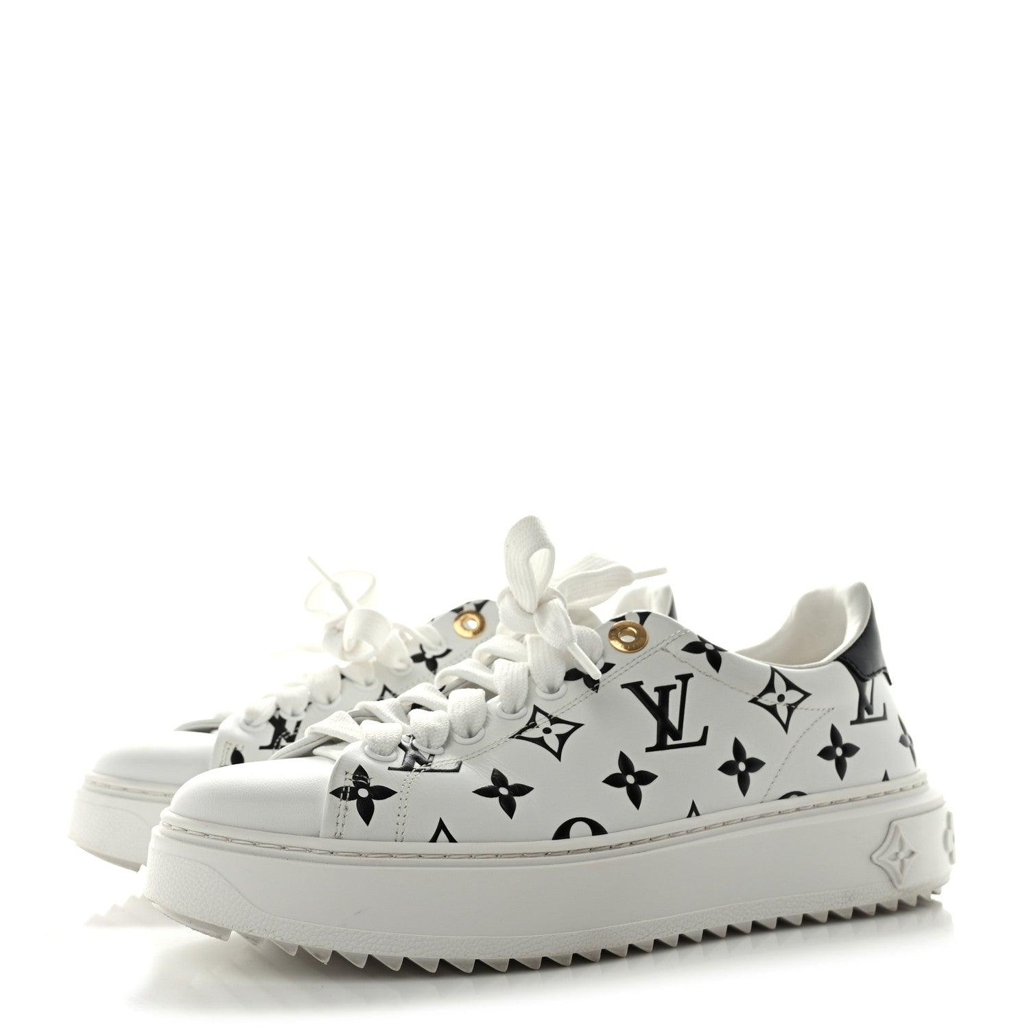 Louis Vuitton Calfskin Monogram Debossed Time Out Sneakers 38 Black 3 of 10