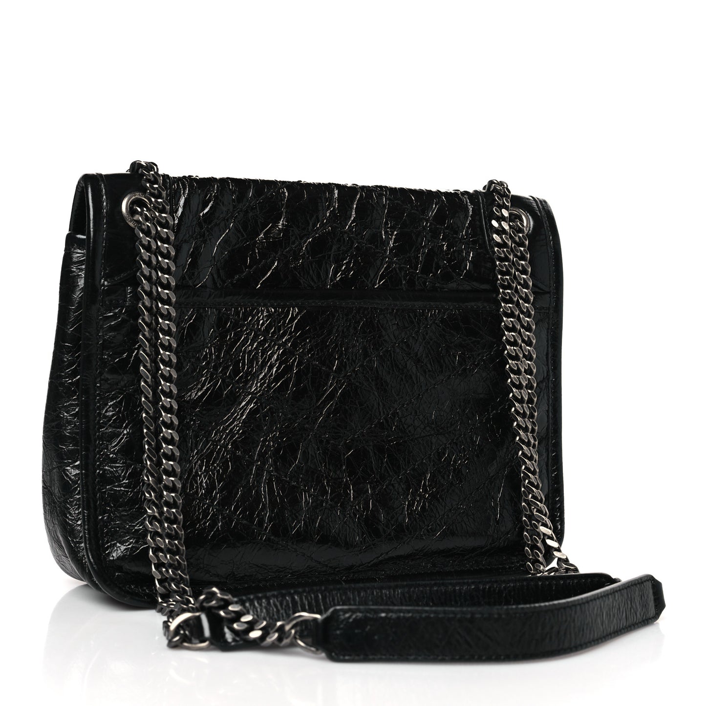 Crinkled Calfskin Matelasse Monogram Baby Niki Chain Satchel Black