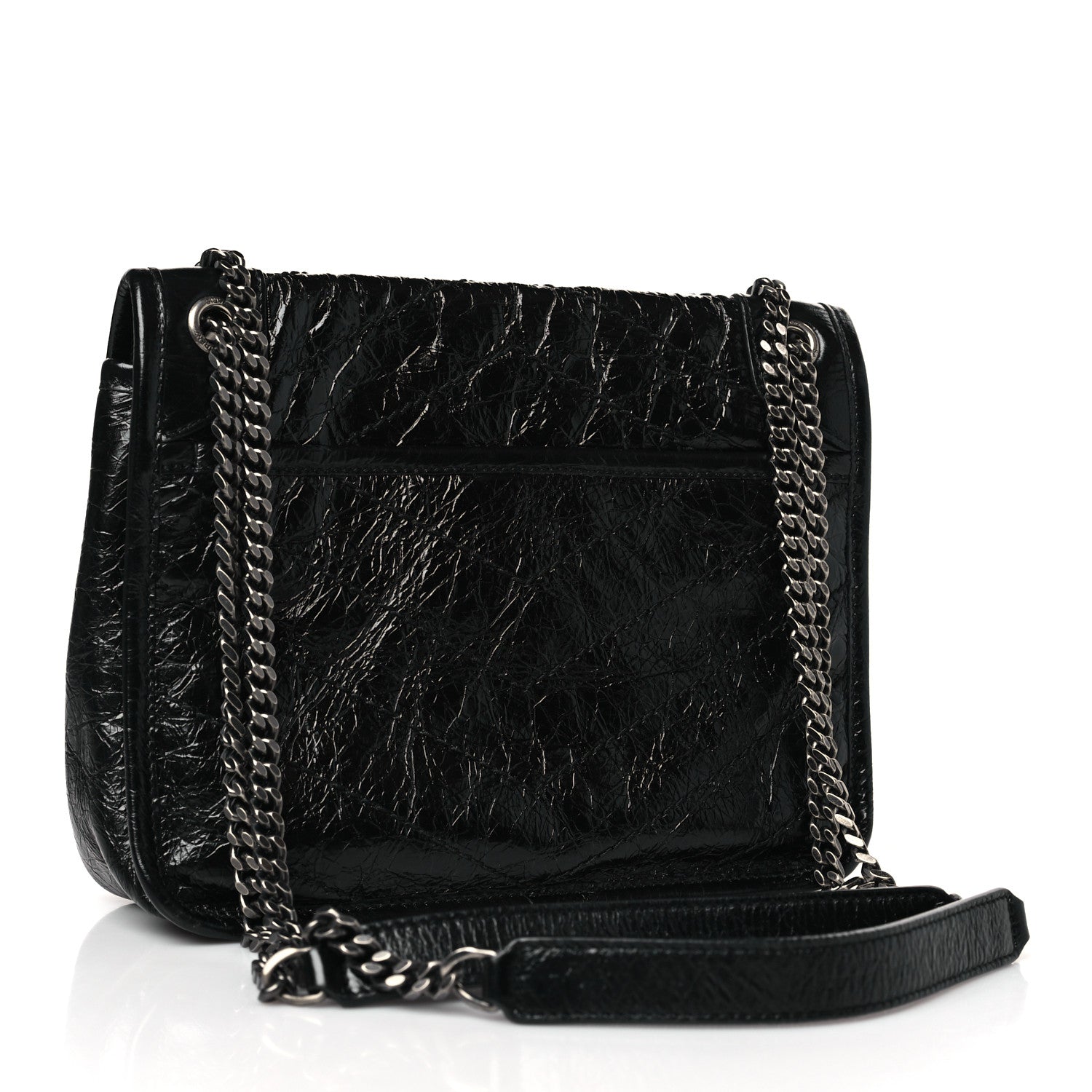 Saint Laurent Crinkled Calfskin Matelasse Monogram Baby Niki Chain Satchel Black 3 of 9