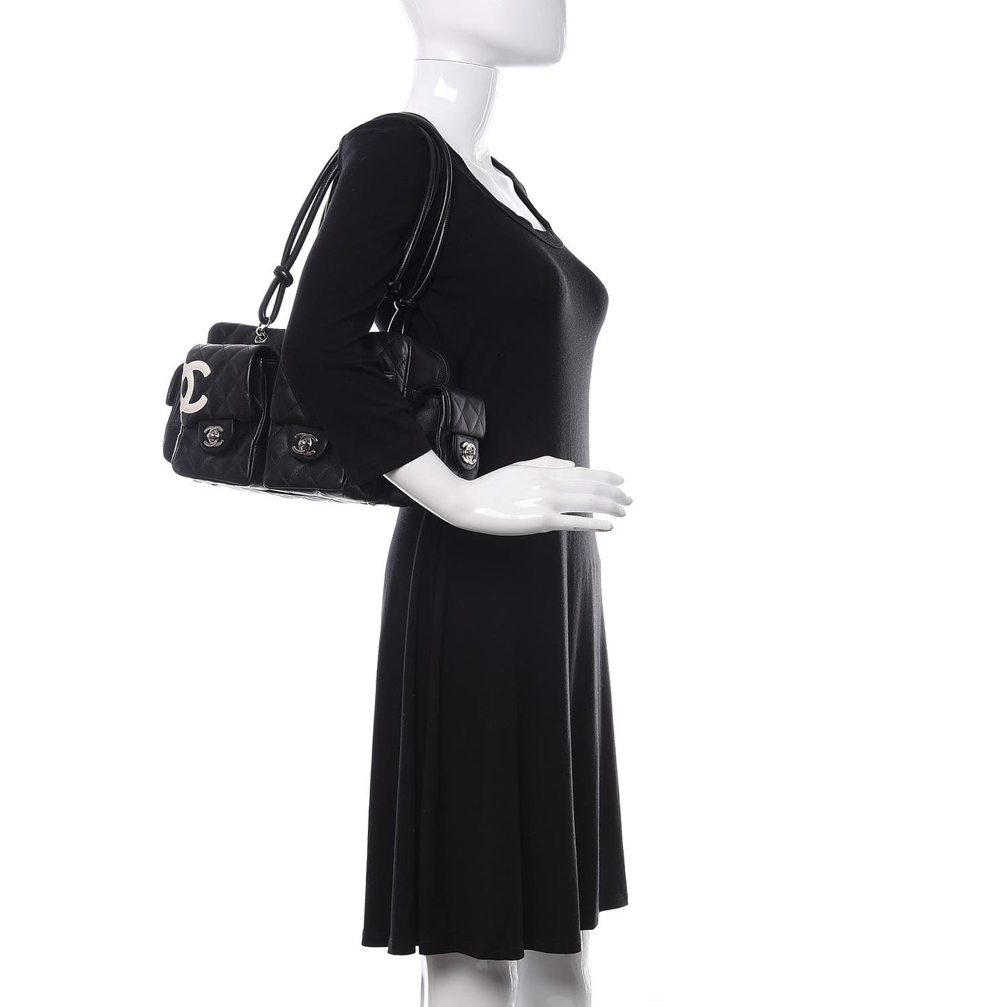 Calfskin Quilted Small Cambon Multipocket Reporter Black White