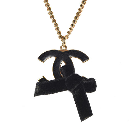 Chanel Enamel Velvet CC Bow Necklace Black Gold 6 of 7