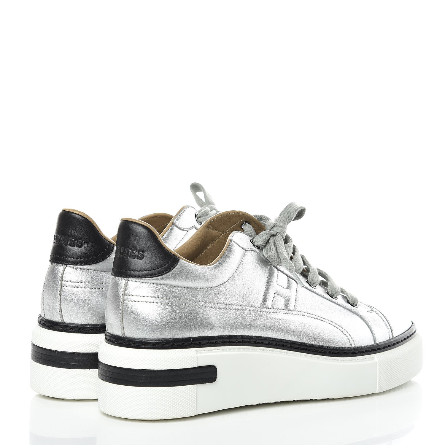 Hermes Metallic Nappa Polo Sneakers 39 Argent Black 4 of 10