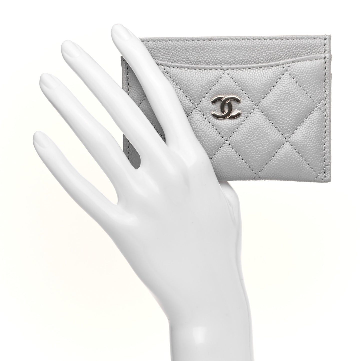 Caviar Quilted Card Holder Grey