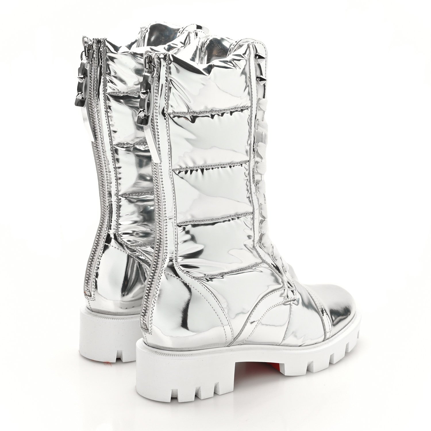 Christian Louboutin Metallic Calfskin Quilted Pavleta Lug Boots 37.5 Silver 3 of 7